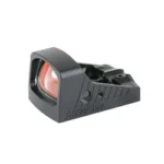 Shield Sights SHLDS RMSW black mini reflex sight, front-left view with red-tinted lens