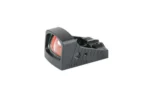 Shield Sights SHLDS RMSW black mini reflex sight, front-left view with red-tinted lens