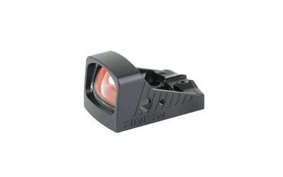 Shield Sights SHLDS RMSW black mini reflex sight, front-left view with red-tinted lens