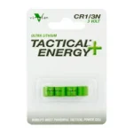 VIRIDIAN 1/3N LITHIUM BATTERY 4PK retail blister pack, front view with green batteries
