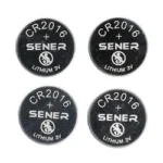Viridian Tactical CR2016 lithium batteries, top view of four black coin cells