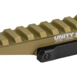 UNITY FAST OPTICS RISER FDE, tan angled side view with top rail and black mounting base