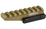 UNITY FAST OPTICS RISER FDE, tan angled side view with top rail and black mounting base
