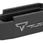 Taran Tactical Innovation TTI PMAG BP 223 +5 FBLK black magazine base pad, angled top view