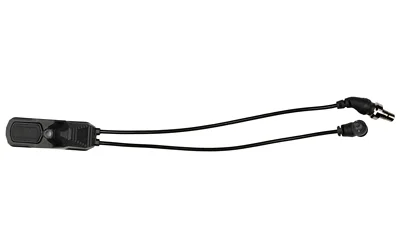 UNITY AXON SURFRE/CRANE LSR 7" BLK, black top view with switch and two cables with connectors