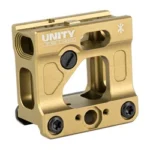 UNITY FAST MICRO FDE, tan optic mount in angled front view with open frame and black screws