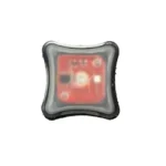 UNITY SPARK LIGHT RED, front view of compact black light with red center panel and four LEDs