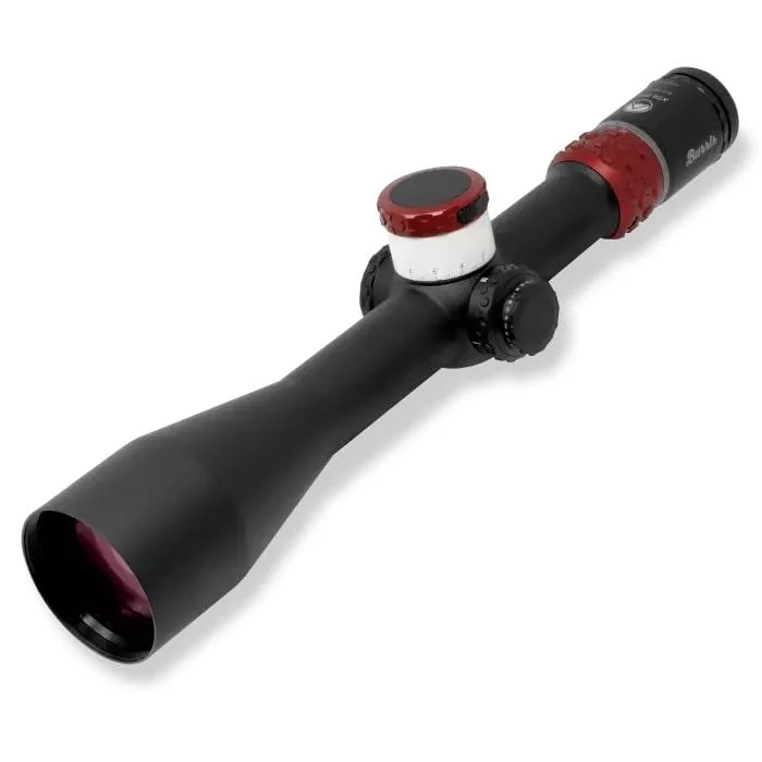 primary-1446 Burris XTR Pro Rifle Scope in black with red accents, angled side view
