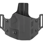 Crucial OWB for Hellcat RH black holster, front view with dual belt loops and molded shell