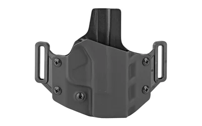 Crucial OWB for Hellcat RH black holster, front view with dual belt loops and molded shell