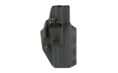 primary-14484 Crucial IWB FN 509/510/545 ambi black holster, rear view with belt clip and screws