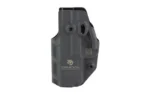 Crucial Ambi Covert IWB FN Reflex black holster, front view with belt clip and mounting screws