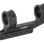 Unity REKE Scope Mount 30MM, black, angled side view with dual rings and mounting screws