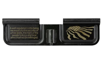 Battle Arms Development BAD DUST COVER - 2ND AMENDMENT black open dust cover with gold flag and text