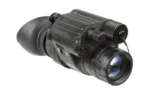 AGM PVS 14 black night vision monocular, angled view with eyecup and blue-tinted front lens