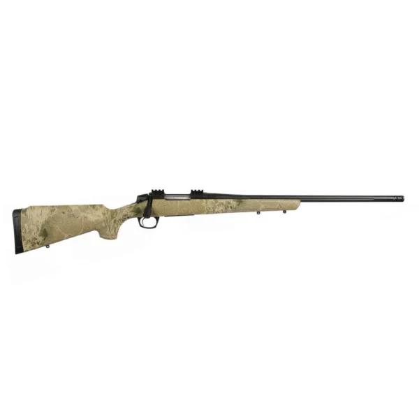CVA CASCADE XT tan and camouflage rifle, right-side view with black barrel