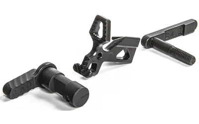 primary-14583 Battle Arms Development BAD ENHANCED LPK MOD3 black lower parts kit components arranged together