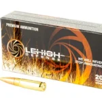 Lehigh CTL Chaos 300BLK 115GR 20/200 ammunition box with two brass cartridges