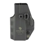 Crucial IWB for HK CC9 black holster, front view with belt clip and mounting screws