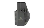 Crucial IWB for HK CC9 black holster, front view with belt clip and mounting screws