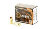 Lehigh XTRM DFNS .380ACP ammunition box with two brass cartridges, front view