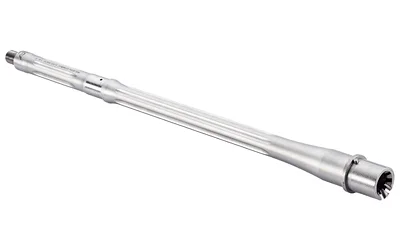 WILSON BBL 556NATO RCN 16 STS FLTD, silver angled view with fluted barrel and chamber end