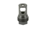 KGM TAPER MB black muzzle brake, angled front view, with side ports and threaded base