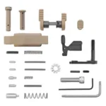 ARMASPEC SPR LT LPK 223/556 FDE assorted tan and black lower parts arranged on white