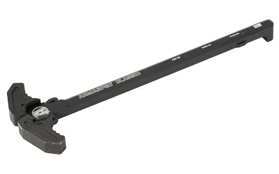 ARMASPEC CLASSIC CHRG HNDL AR10 BLK, black charging handle in angled top view with dual latches