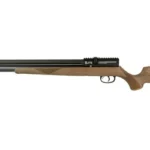 JTS AIRACUDA STANDARD .22 AIR RIFLE, right-side view with black barrel and brown wood stock
