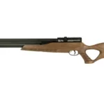 JTS AIRACUDA MAX .22 AIR RIFLE, right-side view with black barrel and brown thumbhole stock