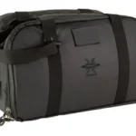 Legend Chimera DLX Range Bag black and gray, angled front view with handles and shoulder strap