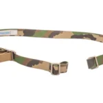 BL FORCE VICKERS 2-PT CMBT SLNG, woodland camouflage sling laid flat with adjusters