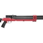 JTS Airacuda PRS Max red and black air rifle, right-side view with stock, grip and long barrel