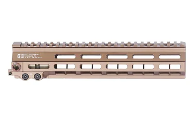 GEISSELE 10.5-inch SPR MOD MK8 MLOK DDC tan left-side view with top rail and slotted handguard