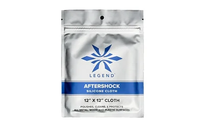 primary-14934 LEGEND AFTERSHOCK SILICONE CLOTH, silver resealable retail pouch with blue branding