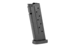MAG BERSA BP9 matte black pistol magazine, angled side view with witness holes and base plate