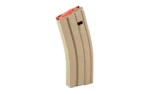 Global Ordnance GO MAG AR15 flat dark earth steel magazine, side view with red follower