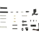 CMMG ZEROED LPK MK3, assorted black and metallic lower parts arranged in rows