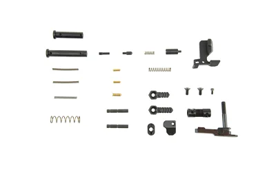 CMMG ZEROED LPK MK3, assorted black and metallic lower parts arranged in rows