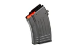 Global Ordnance GO MAG AK47 black curved steel magazine, angled side view with red follower