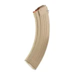Global Ordnance GO MAG AK47 flat dark earth curved steel magazine, angled side view