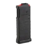 CMMG MK4/AR15 magazine, black angled side view with red follower