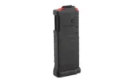 CMMG MK4/AR15 magazine, black angled side view with red follower