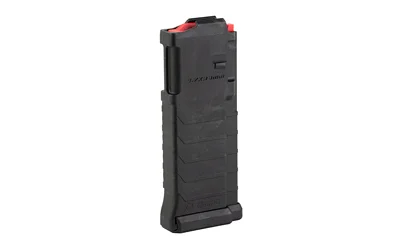primary-15008 CMMG MK4/AR15 magazine, black angled side view with red follower