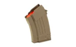 Global Ordnance GO MAG AK47 10RD STEEL 762X39 FDE tan curved magazine, angled side view