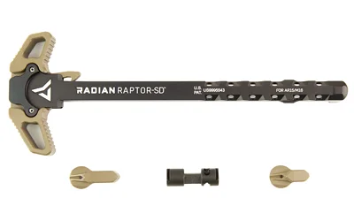primary-15016 RADIAN COMBO RAPTOR SD/TALON FDE tan and black charging handle with selector components laid out