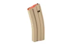 Global Ordnance GO MAG AR FDE extended curved steel magazine, angled side view