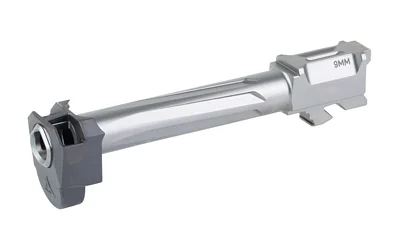 Radian Afterburner Ramjet for G17 G5, angled view of silver barrel with black compensator