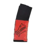 Mission First Tactical Extreme Duty black magazine with red Wolverine graphic, side view